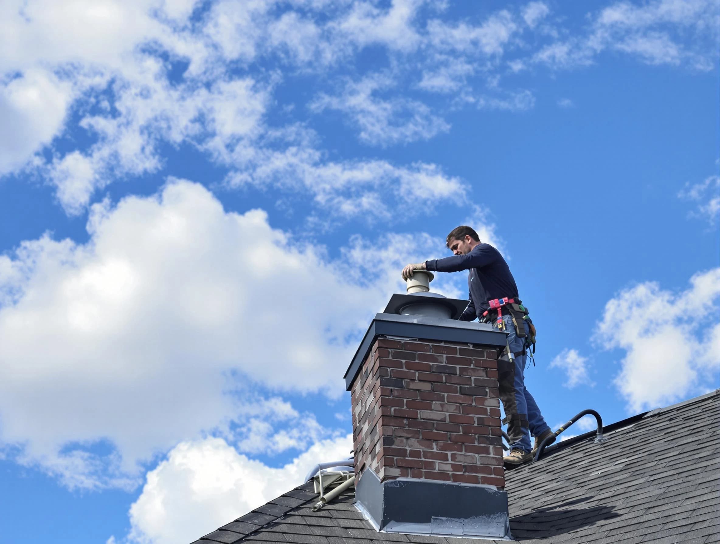 Newton Chimney Sweep installing a sturdy chimney cap in Newton, MA