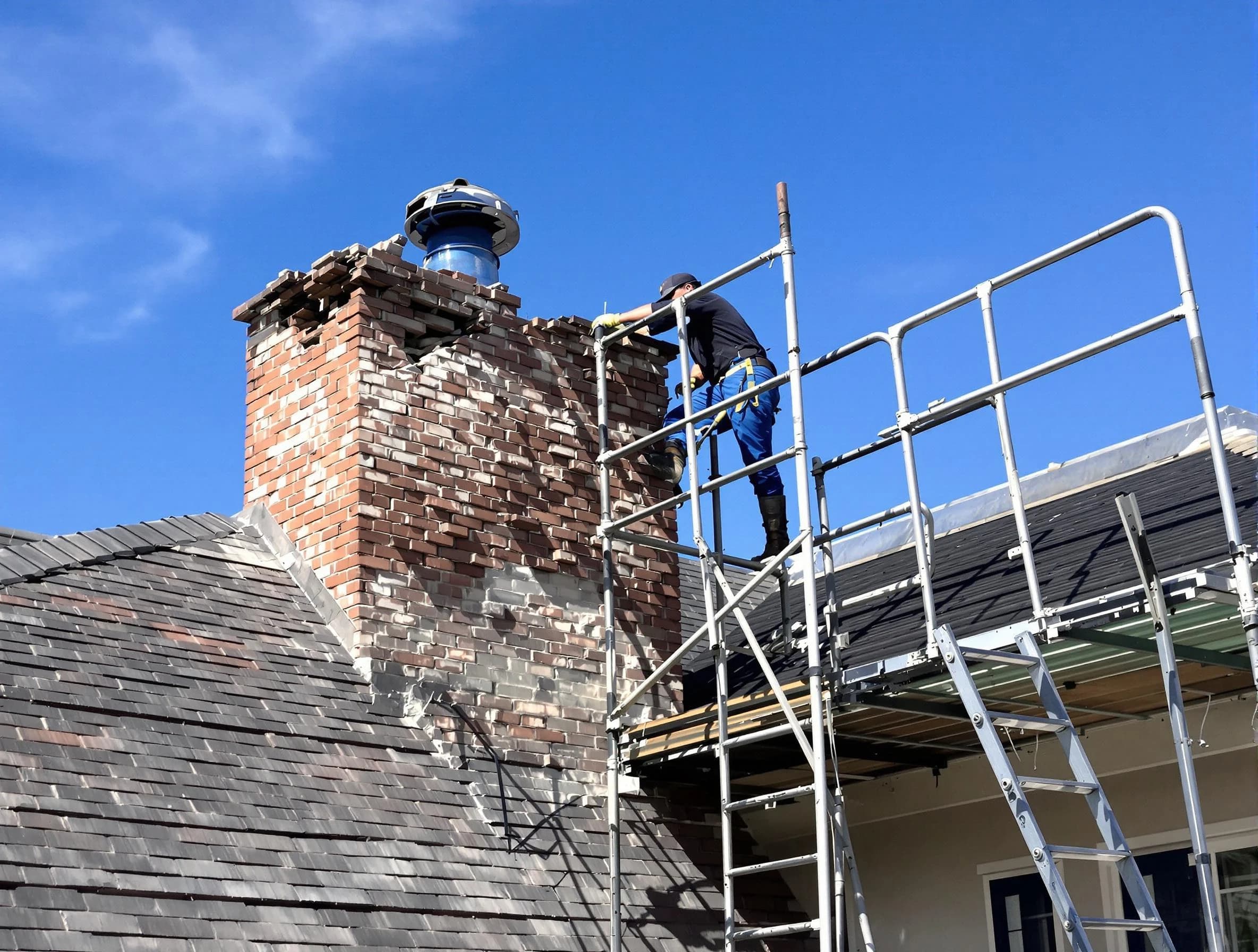 Rebuilding a chimney structure by Newton Chimney Sweep in Newton, MA