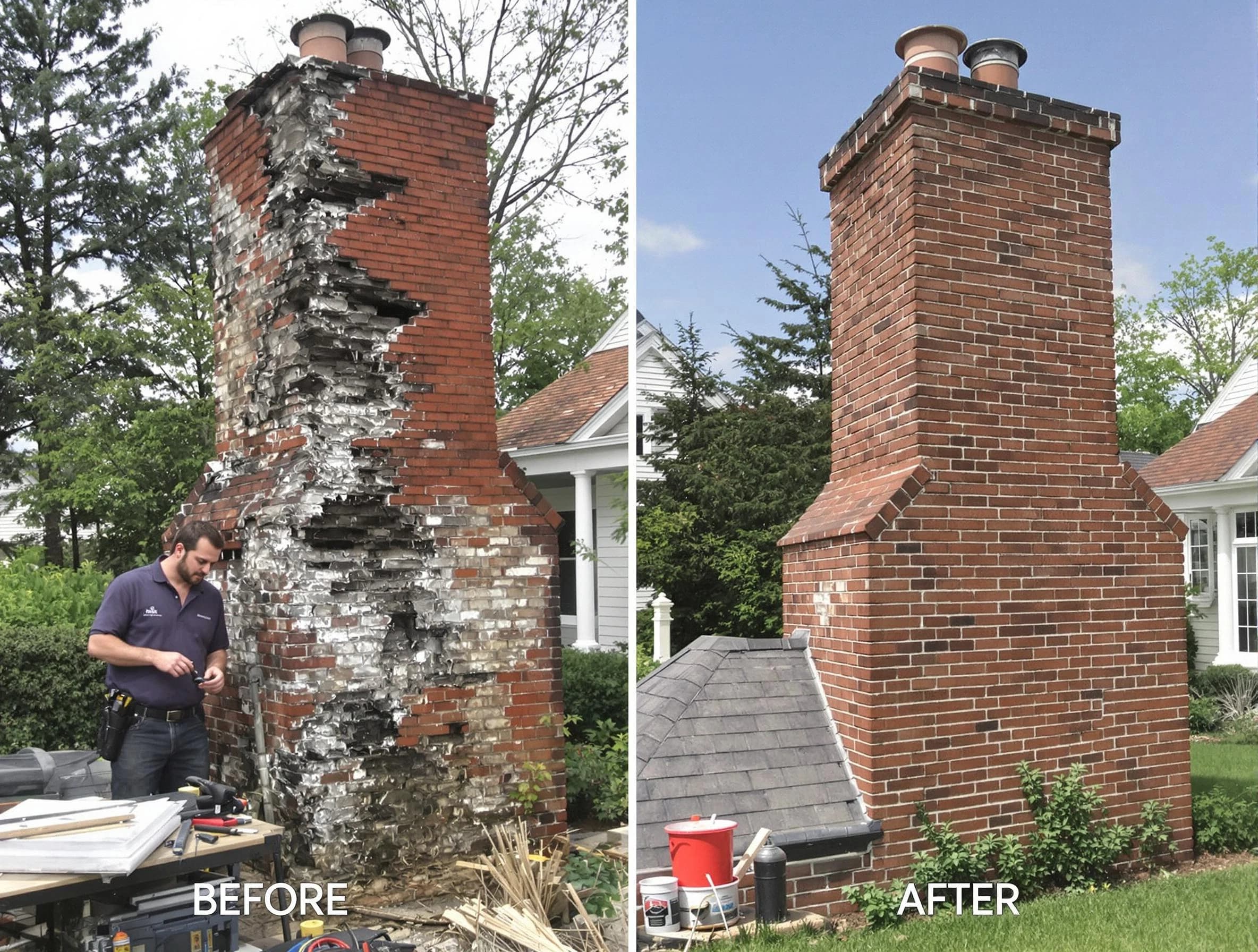 Newton Chimney Sweep performing a full chimney restoration in Newton, MA