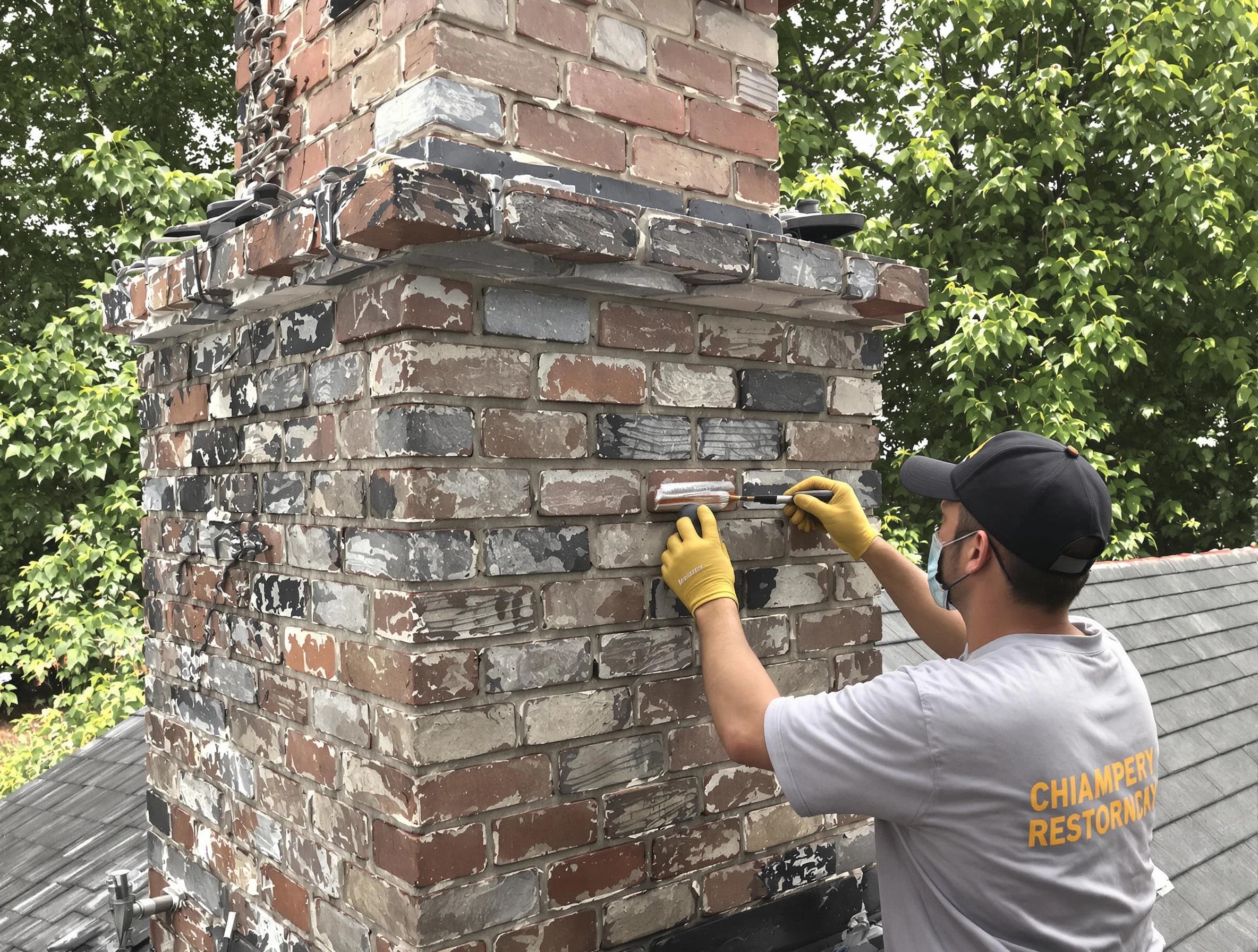 In-progress chimney restoration by Newton Chimney Sweep in Newton, MA
