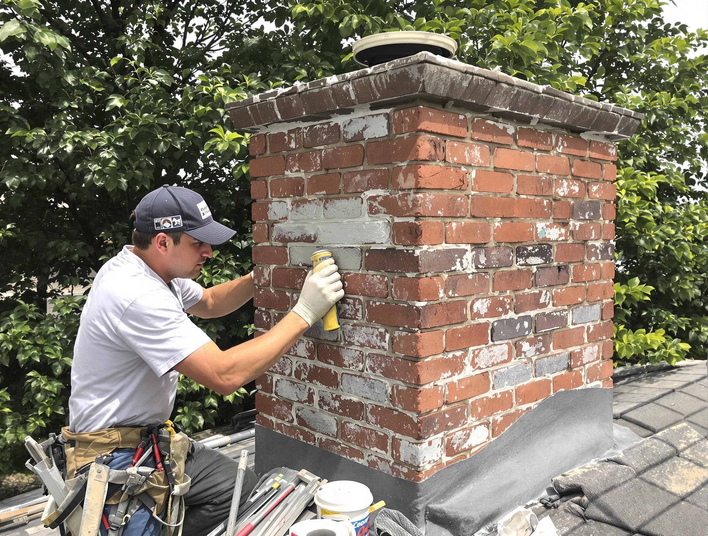 Newton Chimney Sweep restoring an aging chimney in Newton, MA