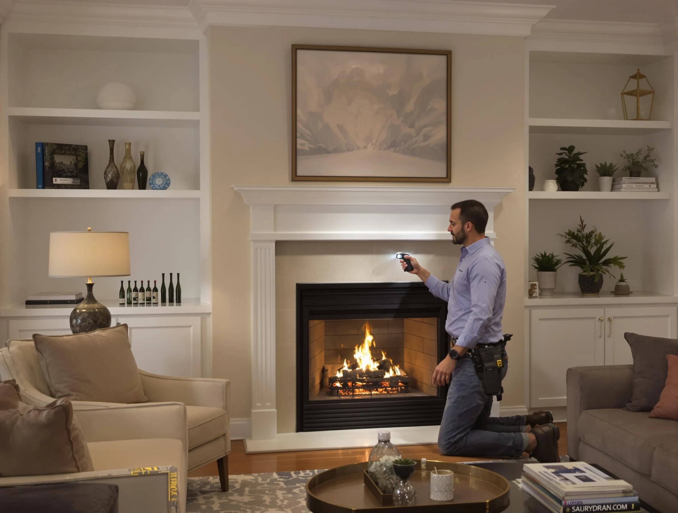 Newton Chimney Sweep conducting a fireplace safety inspection in Newton, MA