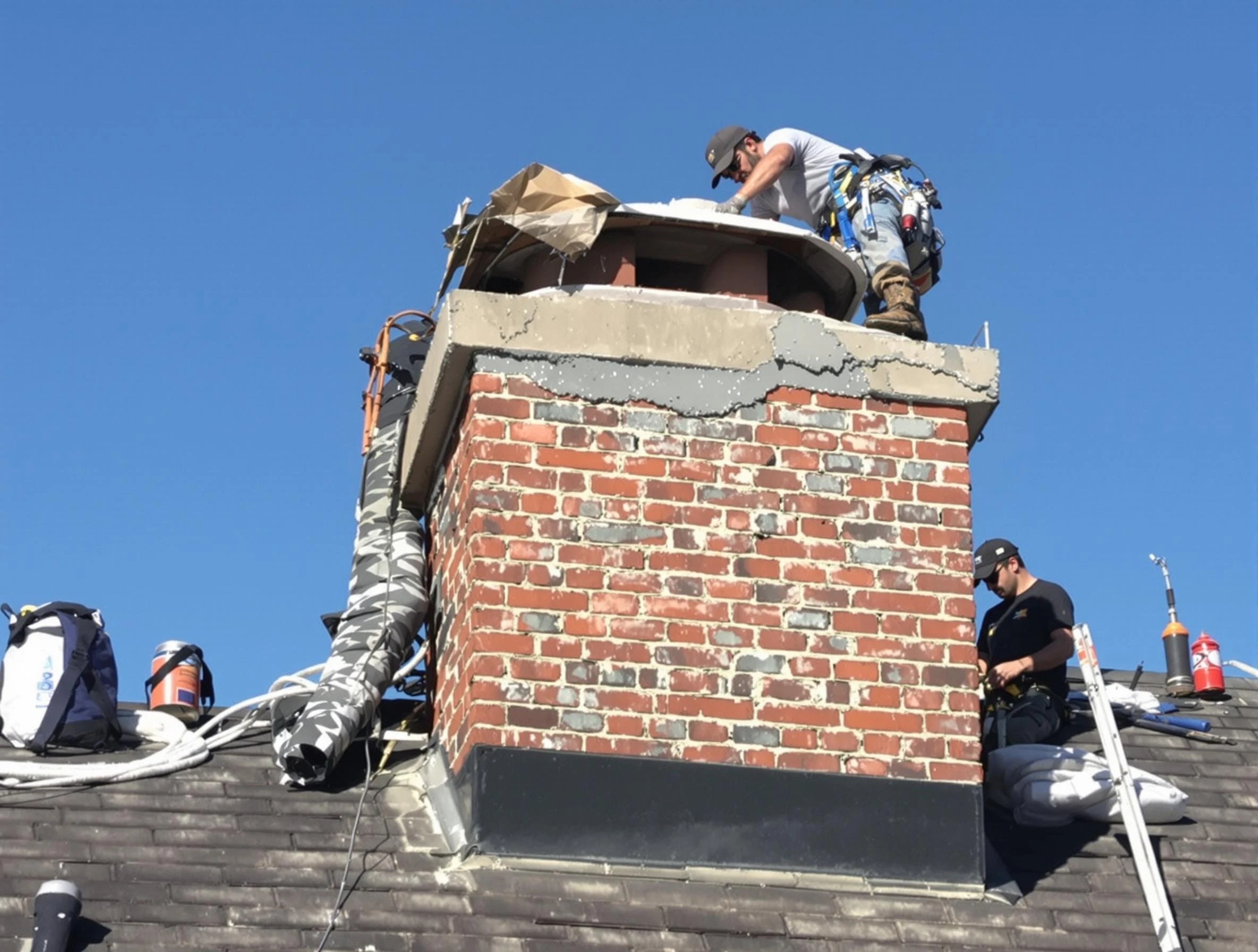 Newton Chimney Sweep installing a custom chimney crown in Newton, MA