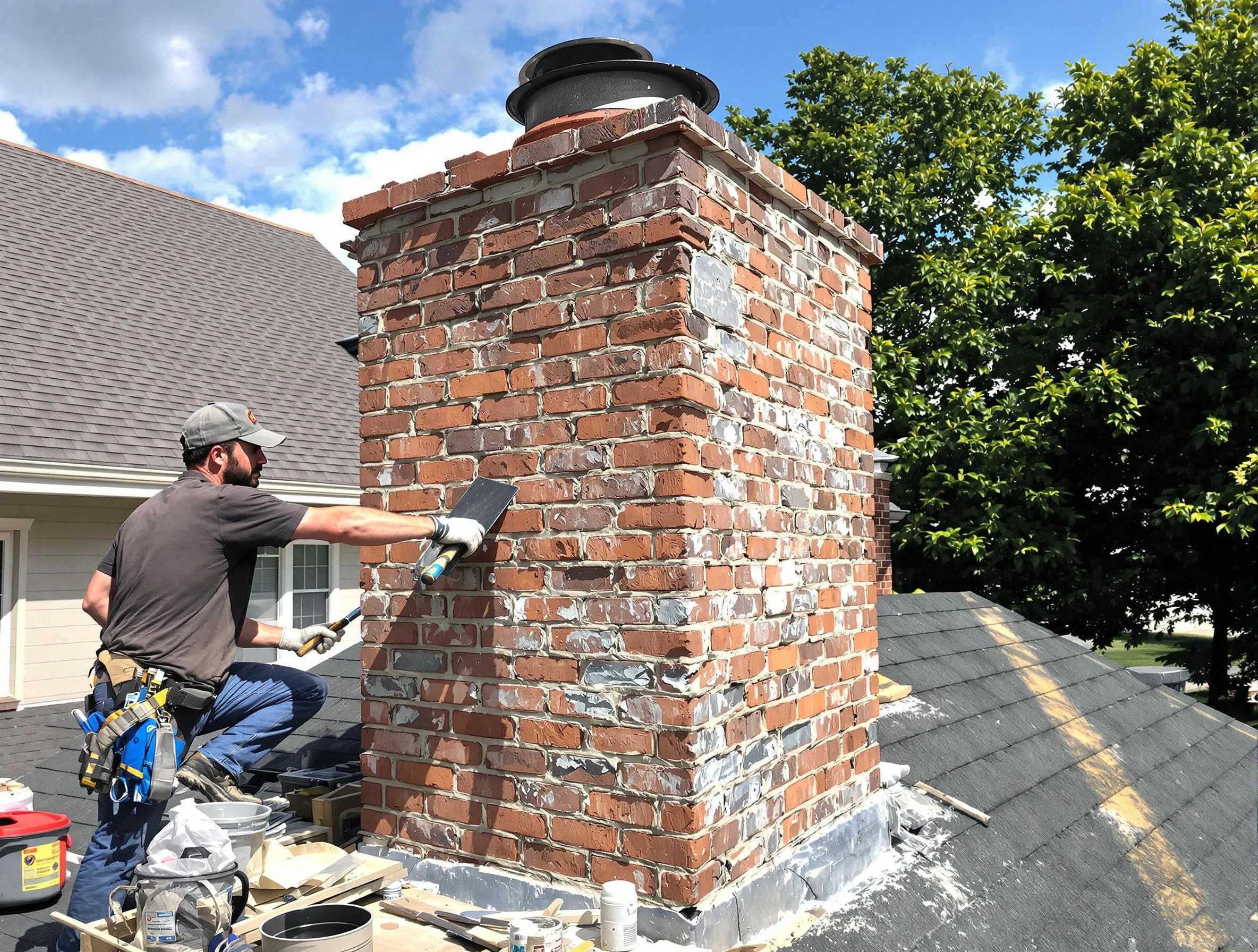 Completed chimney rebuild by Newton Chimney Sweep in Newton, MA